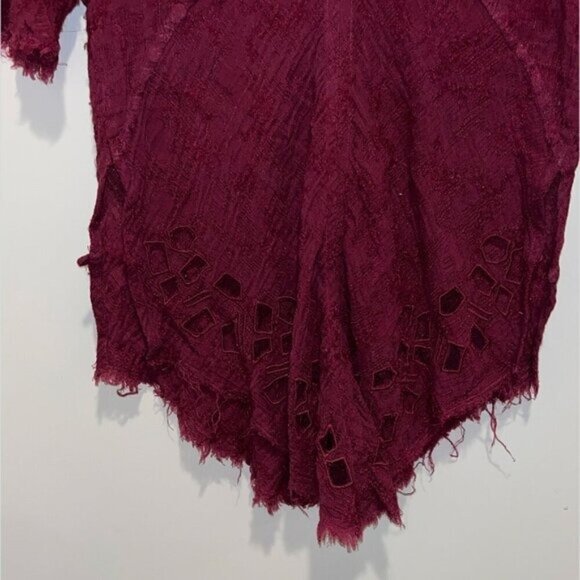 IRO Burbundy Lace Cotton Blend Round Neck Cut Out Blouse Women’s Size 6 - Picture 4 of 9